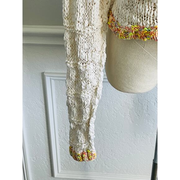 Free People West Palm Sweater Cream Multi Color Trim Small - Picture 8 of 11